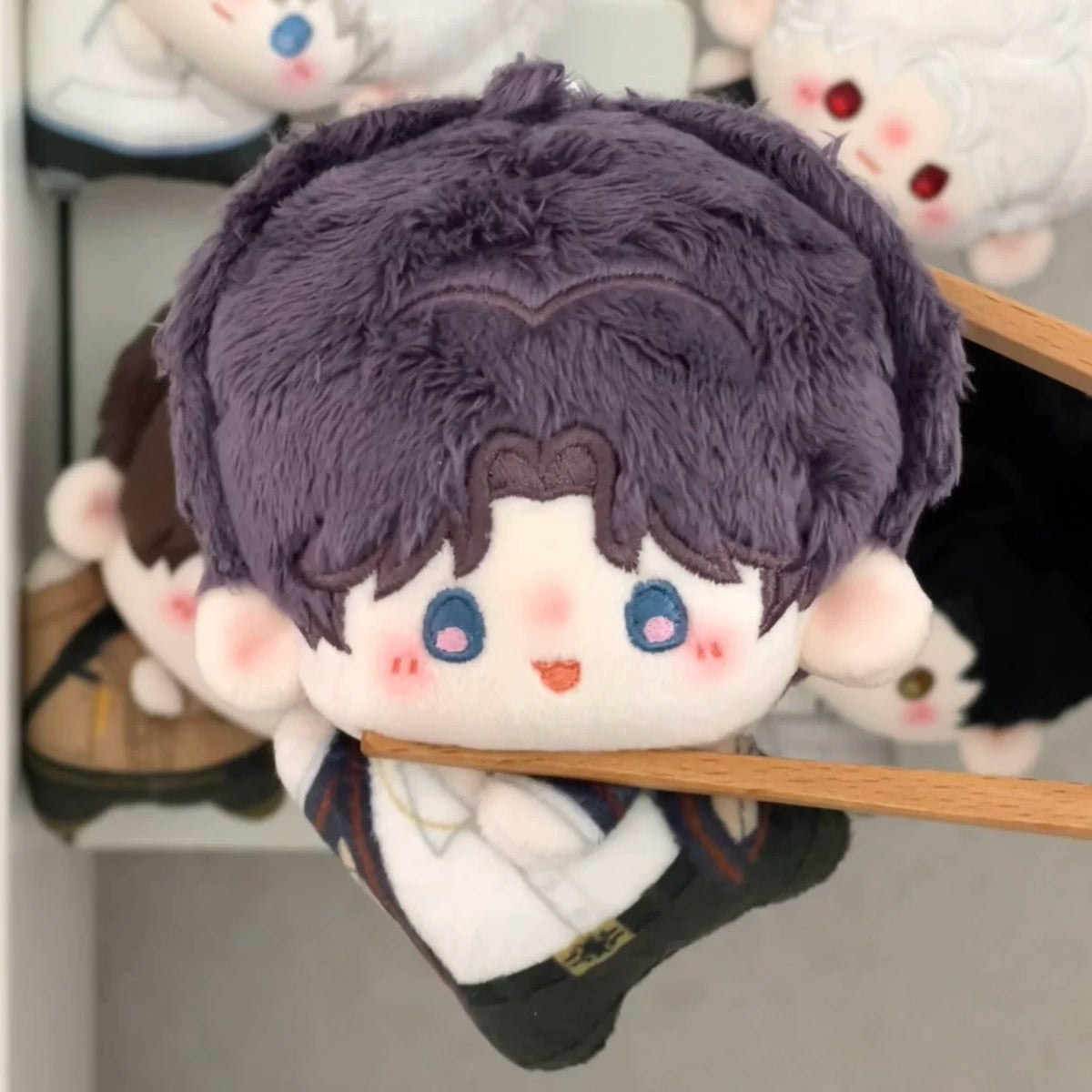 Love and Deepspace Magnetic Bean plush doll purple hair lying on stick