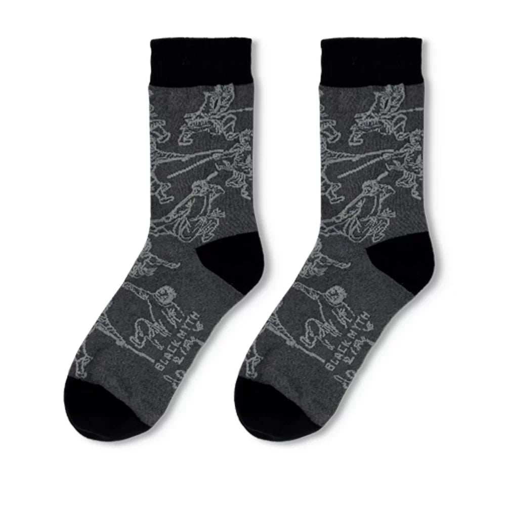 Black Myth: Wukong jacquard ribbed socks gray pair with white line artwork