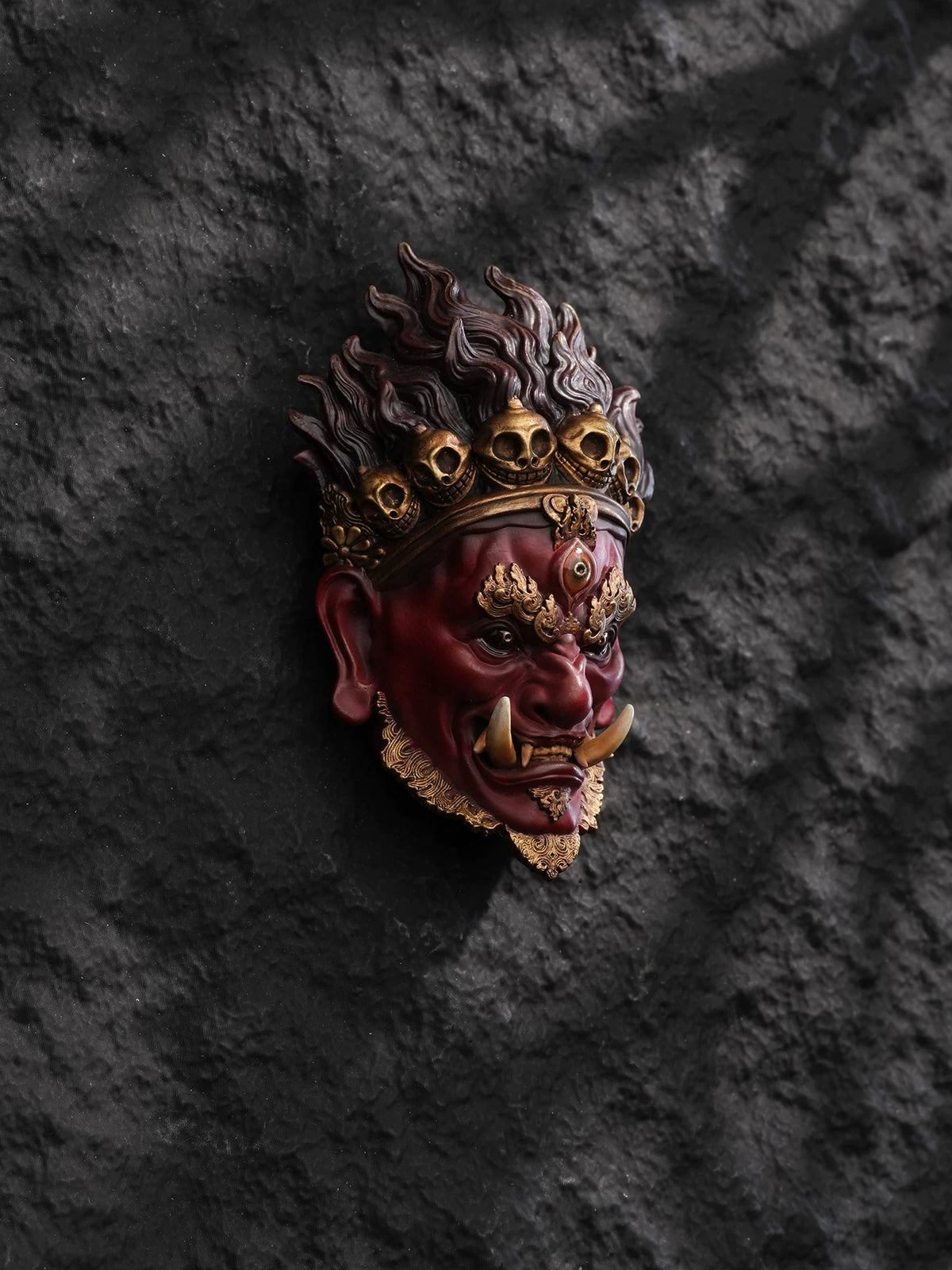 Black Myth: Wukong Bai Xi Nuo face mask fridge magnet on dark stone panel