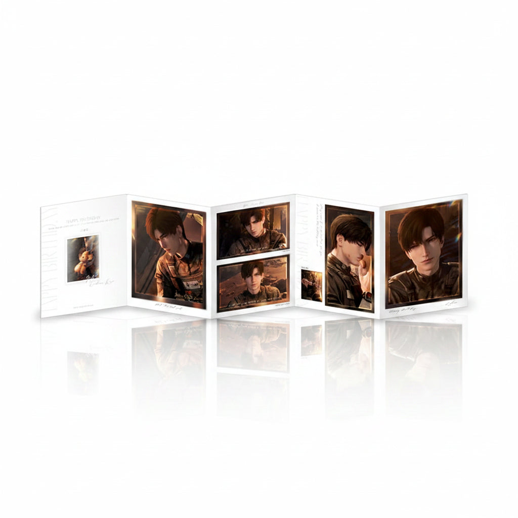 Love and Deepspace Zayne birthday book unfolded accordion book with Zayne portraits