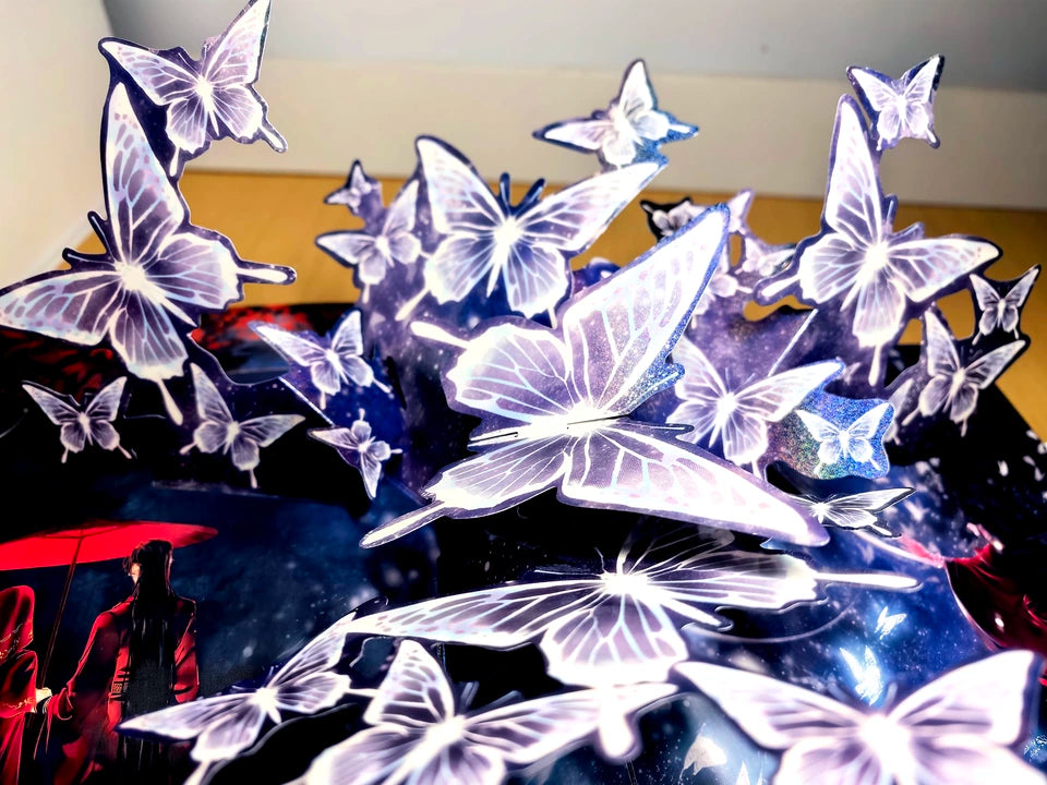 TGCF pop-up book translucent illuminated butterfly details