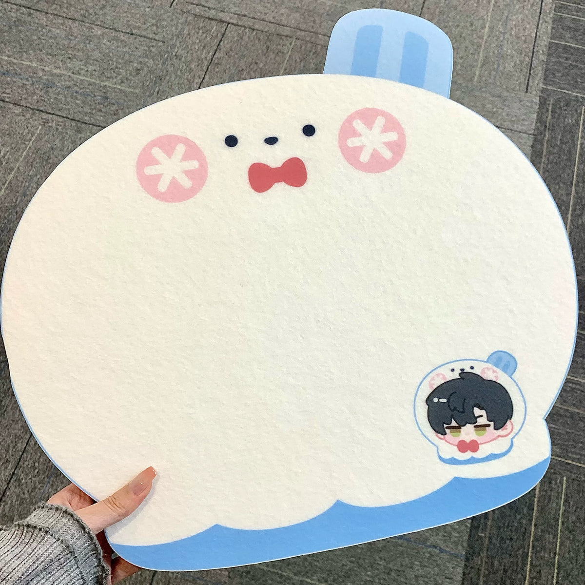 Love and Deepspace Character Felt Display Board rabbit shape blue trim with chibi badge
