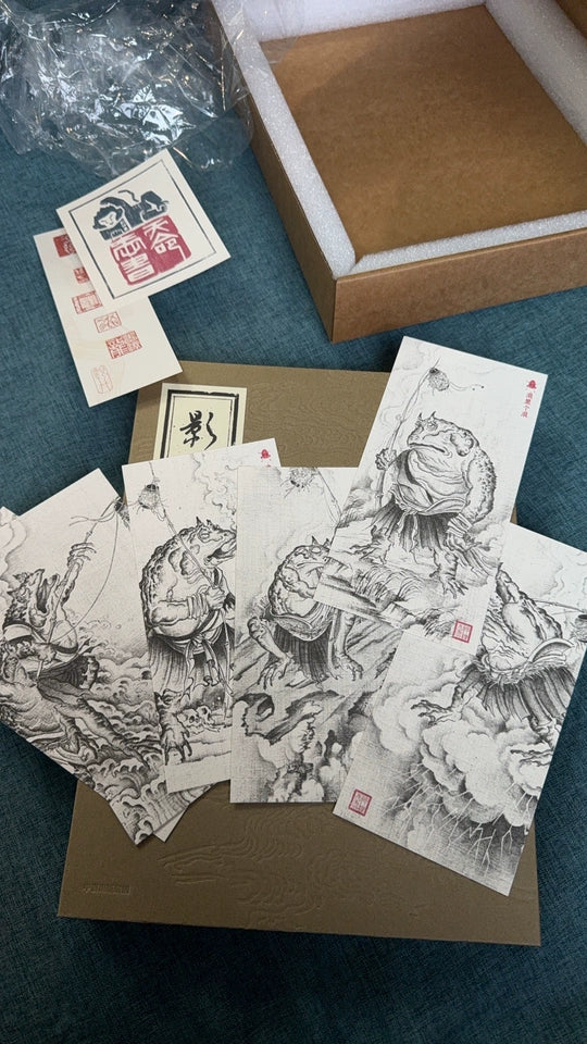 Black Myth Wukong Ying Shen Tu book cover with character postcards and seal cards
