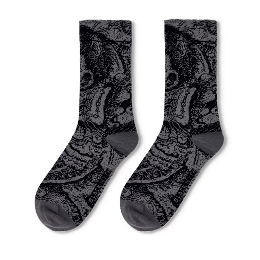 Black Myth: Wukong jacquard ribbed socks dark gray pair with black line artwork