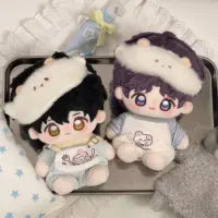 Love and Deepspace Embroidered plush dolls black hair and white hair lying on bed