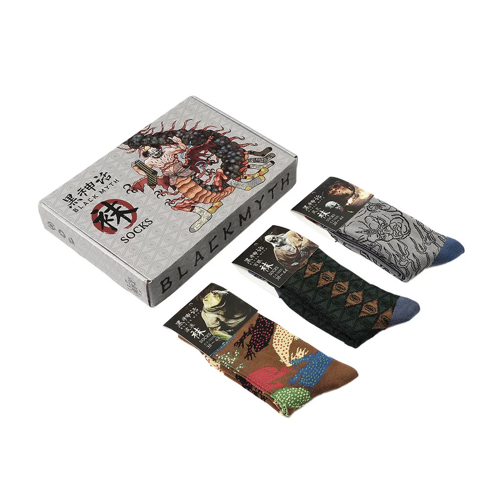 Black Myth: Wukong jacquard ribbed sock set gift box with four pairs in sleeves