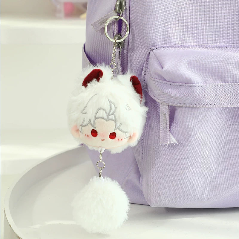 Love and Deepspace Pom-Pom plush charm white hair red eyes with pom-pom hanging on bag