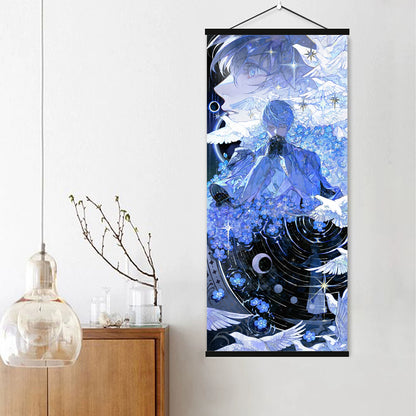 Love and Deepspace Xavier wood hanger wall art blue cosmic illustration
