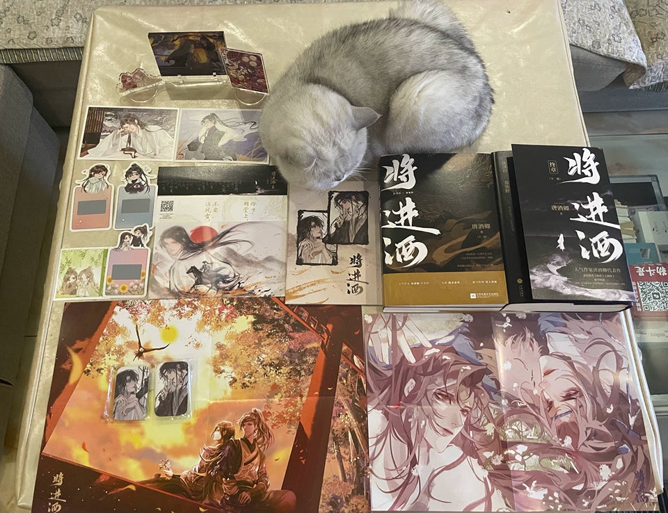 Ballad of Sword and Wine: Qiang Jin Jiu Chinese novels books prints and sleeping cat display