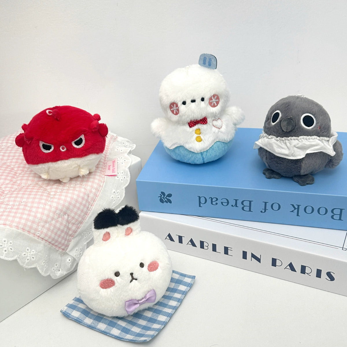 Love and Deepspace Four Mascot Series plush charms group display with four characters