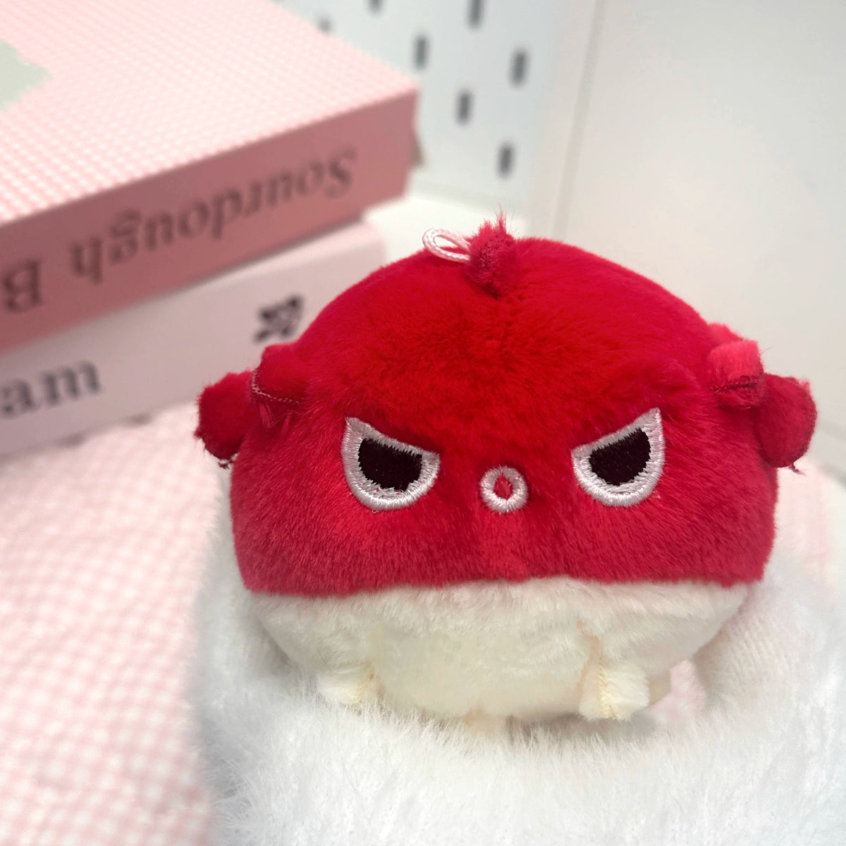 Love and Deepspace Four Mascot Series plush charm red puffer fish close-up