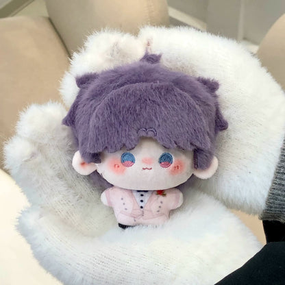 Love and Deepspace Printed plush doll purple hair sitting on white fur