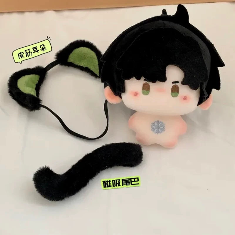 Love and Deepspace Animal-Ear plush doll black hair with green cat ears and magnetic tail