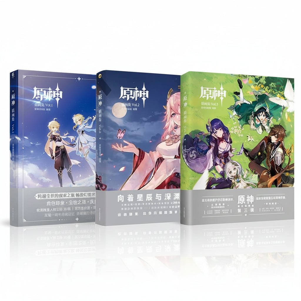 Genshin illustration collection Vol. 1–3 illustrated book covers