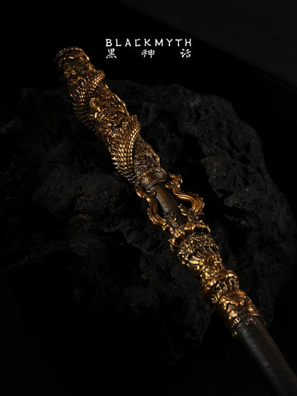 Black Myth: Wukong Ruyi Jingu Bang 1/6 bronze collectible end detail on dark rock