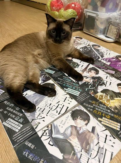 ORV Traditional Chinese novels cat resting on illustrated book covers