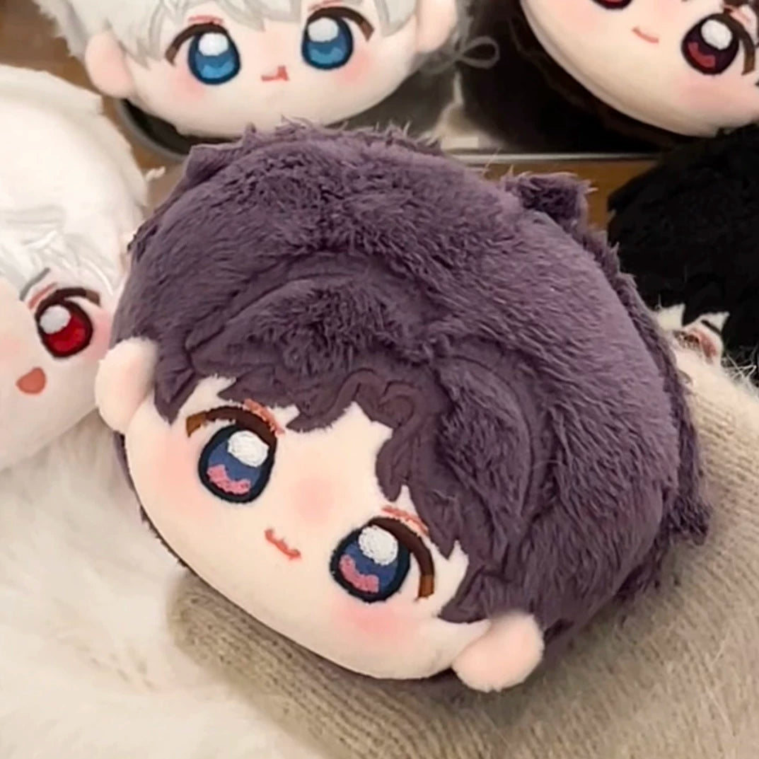 Love and Deepspace round-head plush charm purple-haired character close-up