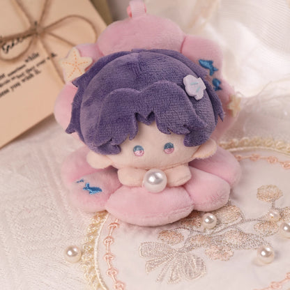 Love and Deepspace hug sandwich plush doll purple hair in pink flower bun with pearl