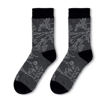 Black Myth: Wukong jacquard ribbed socks gray pair with white line artwork