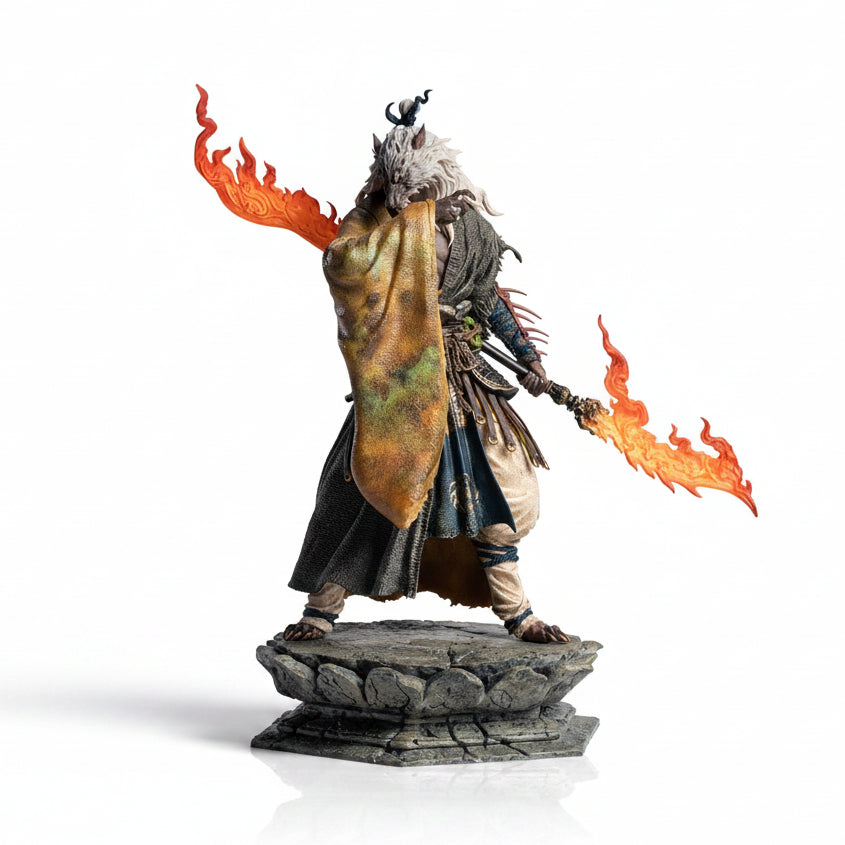 Black Myth: Wukong Guangzhi 1/12 scale collectible figure with flaming blade on stone base, white background