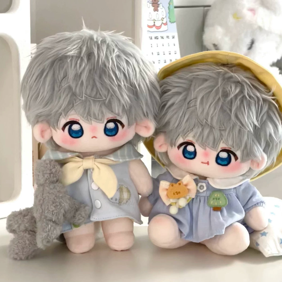 Love and Deepspace 7.87 inch Xavier and Caleb plush dolls sitting side by side