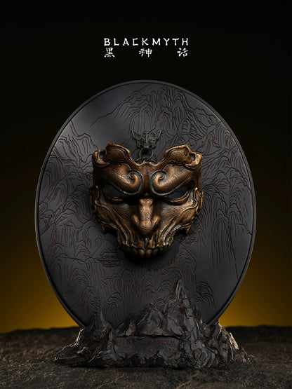 Black Myth: Wukong Golden Angry Face Mask half-scale collectible front view on round backplate