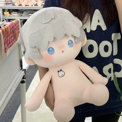Love and Deepspace Xavier bare cotton plush doll held at a market stall