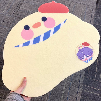 Love and Deepspace Character Felt Display Board chick shape with red beret and chibi badge
