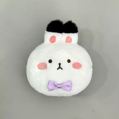 Love and Deepspace Four Mascot Series plush charm white rabbit with purple bow tie angled view
