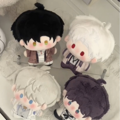 Love and Deepspace Birthday plush charms four dolls close-up in formal wear