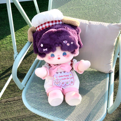 Love and Deepspace 19.69 inch standing plush doll purple hair in pink apron and cap