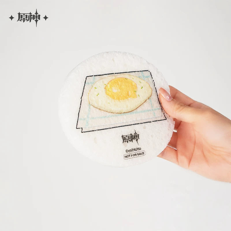 Genshin Gourmet Supremos cookbook fried egg dishwashing cloth held in hand