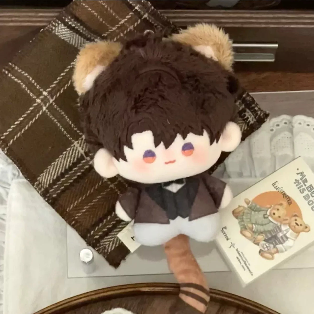 Love and Deepspace cat card plush charm brown-haired cat with tail and collectible card