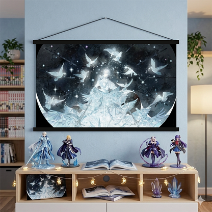 Love and Deepspace Xavier wood hanger wall art white birds artwork on blue wall