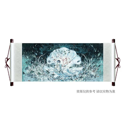 Love and Deepspace Rafayel silk scroll wall art blue colorway hanging preview