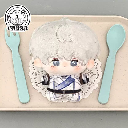 Love and Deepspace Xavier 10 cm nunu plush doll in white kimono on a tray