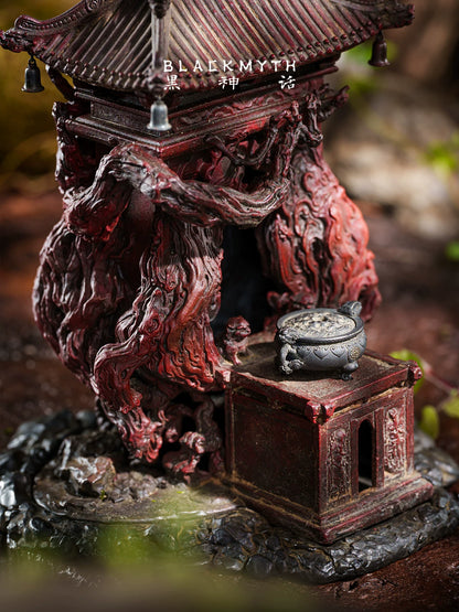 Black Myth: Wukong Black Wind Mountain Land God Shrine incense burner base and roots close-up