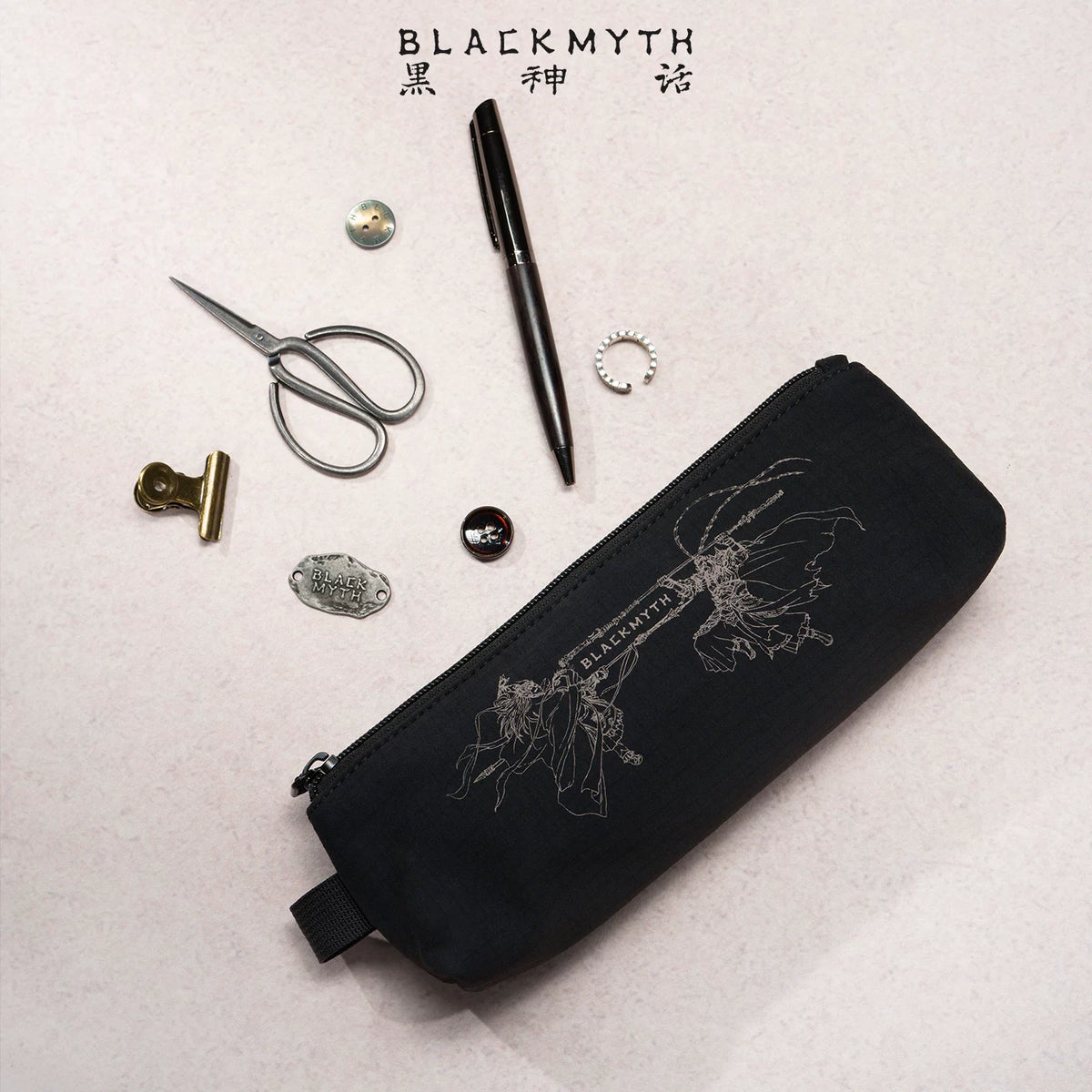 Black Myth: Wukong black character artwork pencil case with zipper