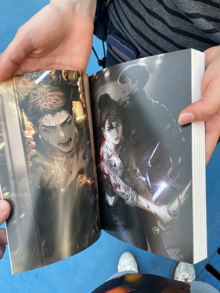 ORV English novels illustrated action spread held open