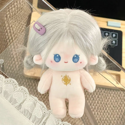Love and Deepspace Tousled-Hair plush doll white hair with purple clip and gold chest emblem