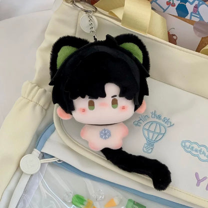 Love and Deepspace Animal-Ear plush doll black hair with green cat ears bag charm display
