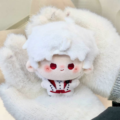 Love and Deepspace Printed plush doll white hair red eyes sitting on white fur