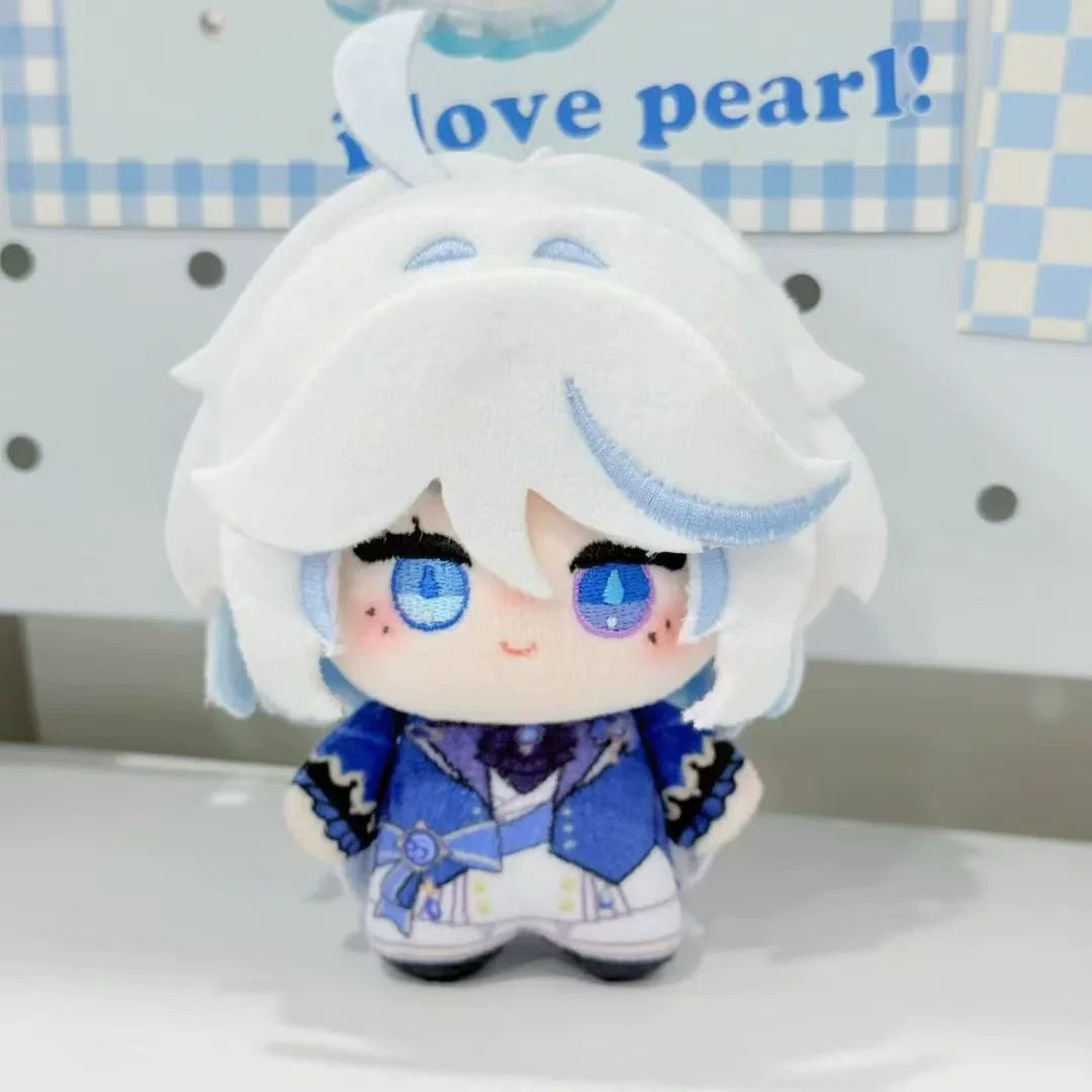 Genshin Impact Furina 10 cm cotton plush doll standing on table, full body