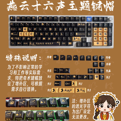 Keychron Orange Yan Yun 16 Sounds Original Height Side-Printed Backlit Full Set Keycaps Qishu Martial Arts Skills PBT