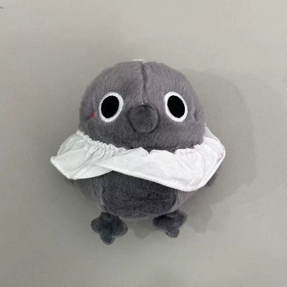 Love and Deepspace Four Mascot Series plush charm gray bird with white ruffled collar close-up