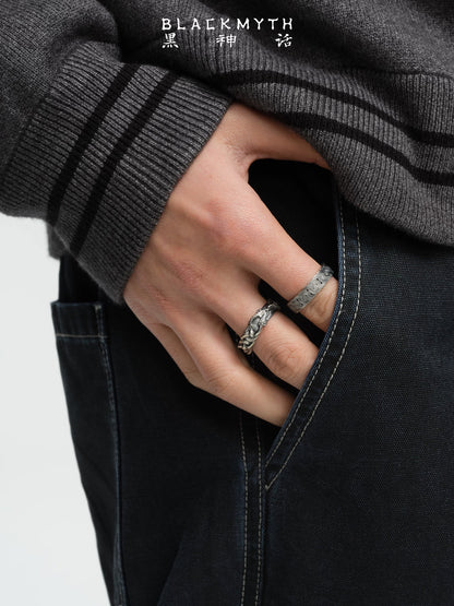 Black Myth Wukong Void Ring - dreidimensionale Reliefskulptur, geschlossener flacher Schlangenmuster-Ring, offener Ring, Accessoire, Bronzering, offizielles Wukong-Merchandise