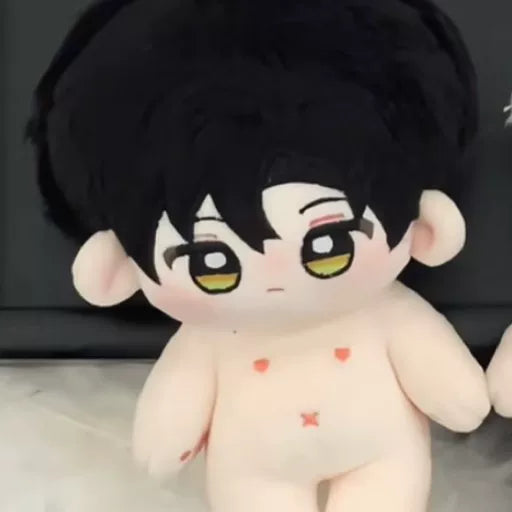 Love and Deepspace bare plush doll black hair and yellow-green eyes