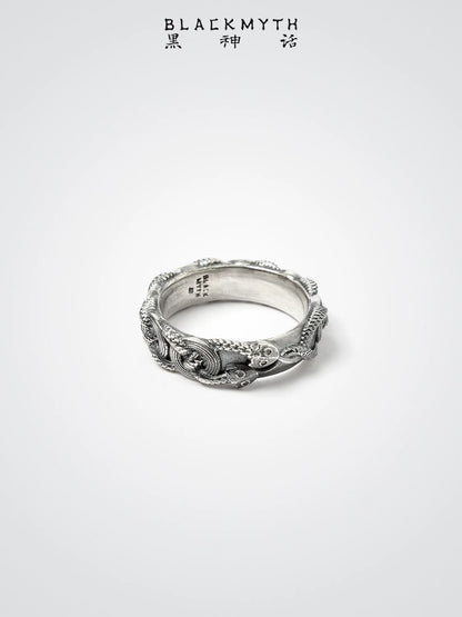 Black Myth Wukong Void Ring - dreidimensionale Reliefskulptur, geschlossener flacher Schlangenmuster-Ring, offener Ring, Accessoire, Bronzering, offizielles Wukong-Merchandise