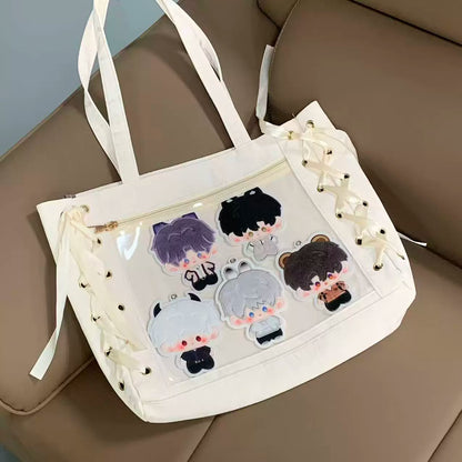Love and Deepspace plush charms displayed in a clear ita-bag pocket