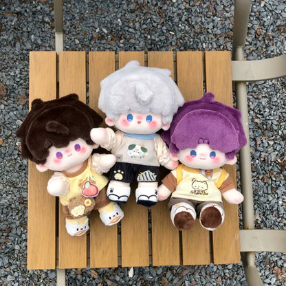 Love and Deepspace Manman-Body plush dolls three dolls on wooden bench